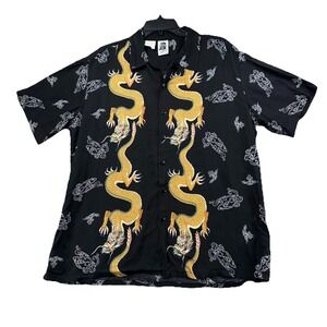 Vintage Kennington Dragon Men's‎ Shirt Size L Hawaiian Rayon Rockabilly Black